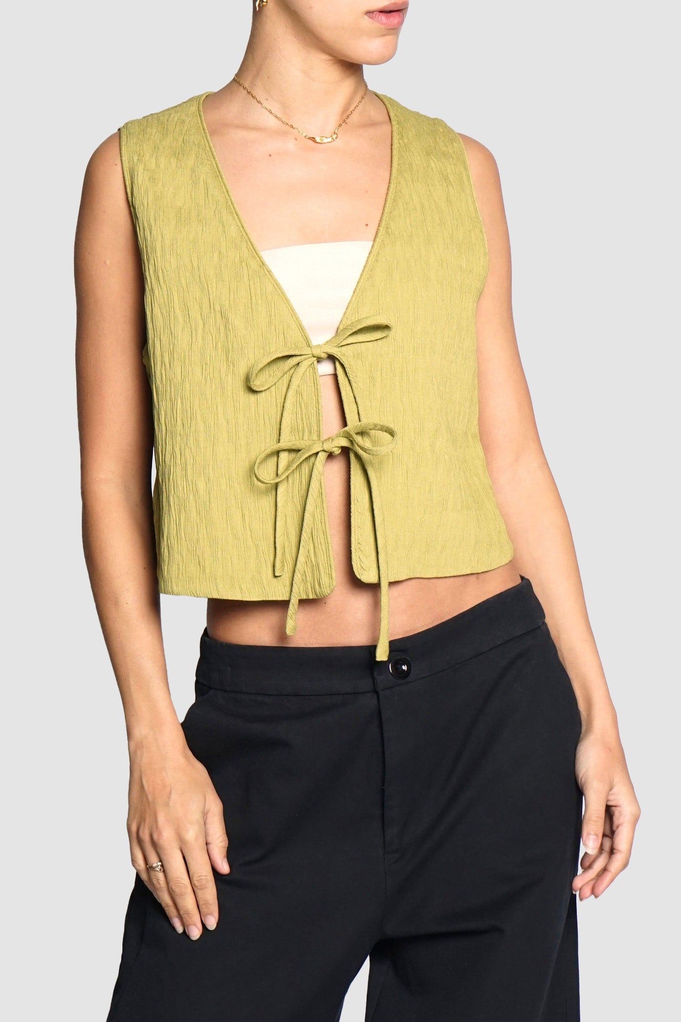 Plisse Tie-Front Vest Top