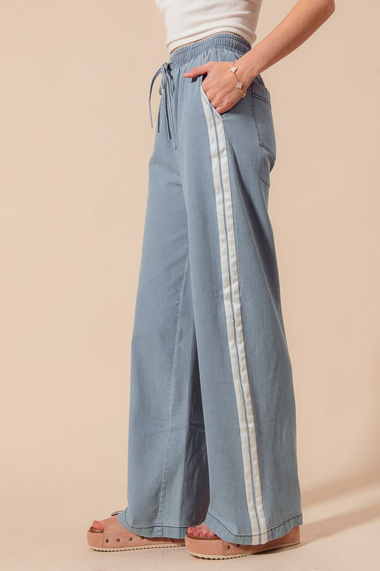 Mid-Rise Drawstring Denim Pants