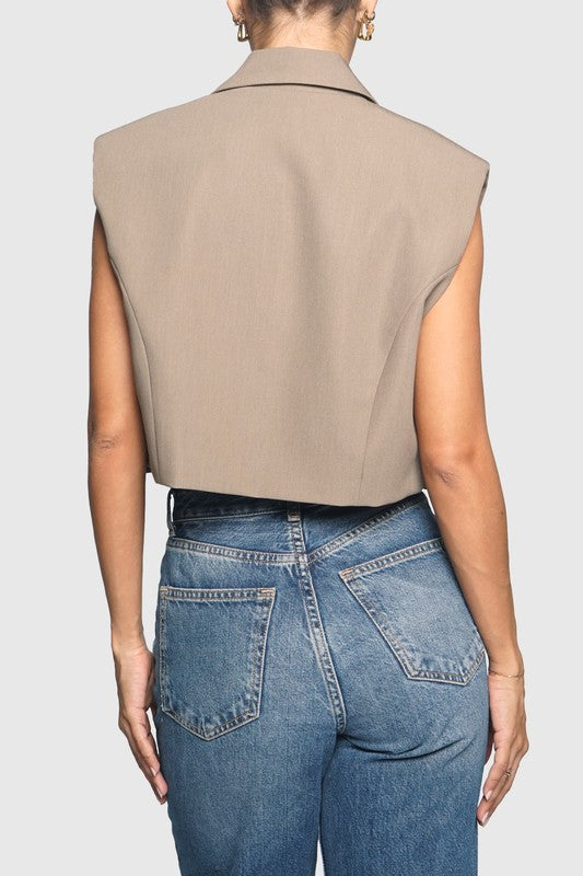 Cropped Sleeveless Blazer Vest