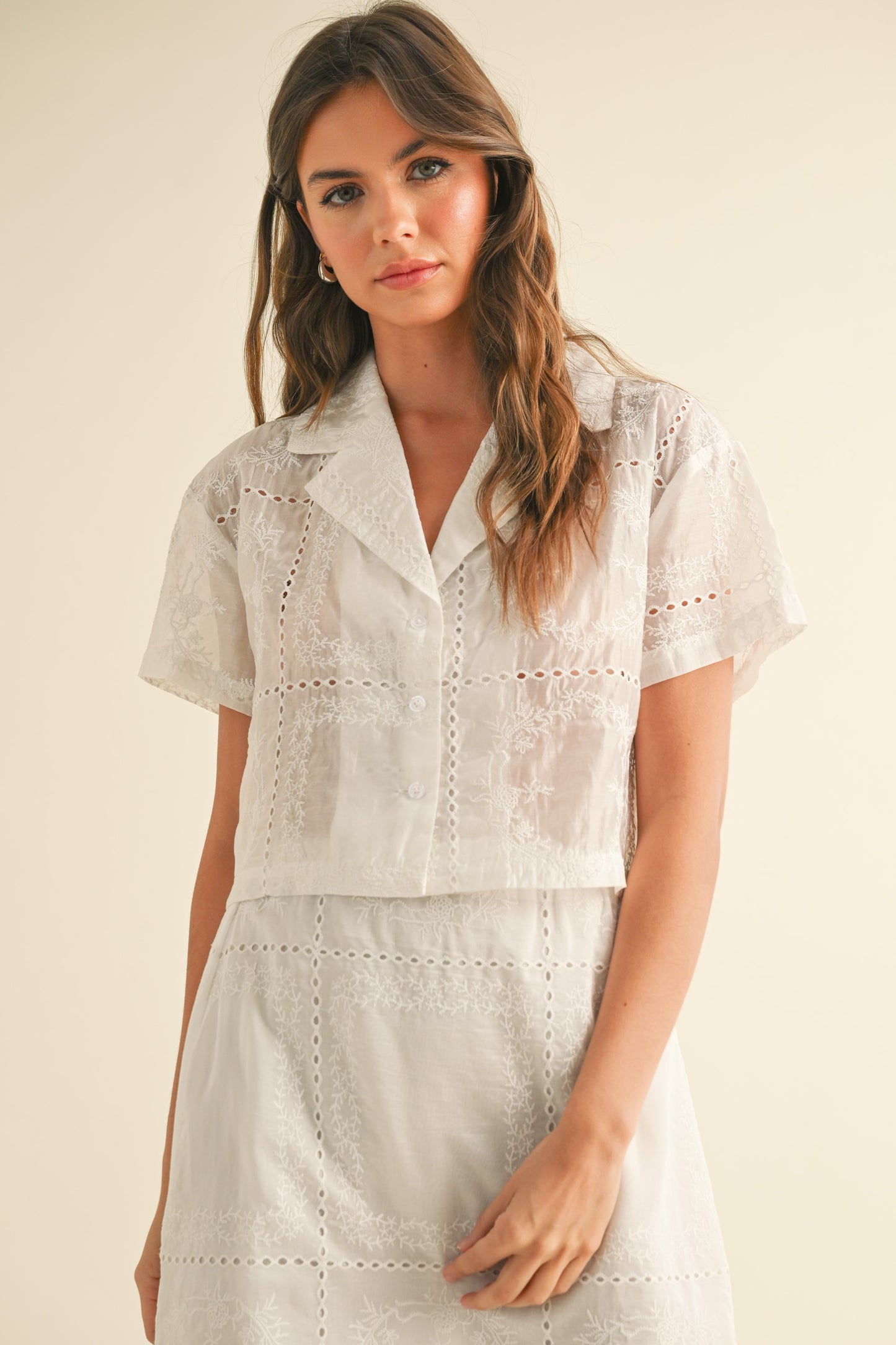 Eyelet Button Down Top