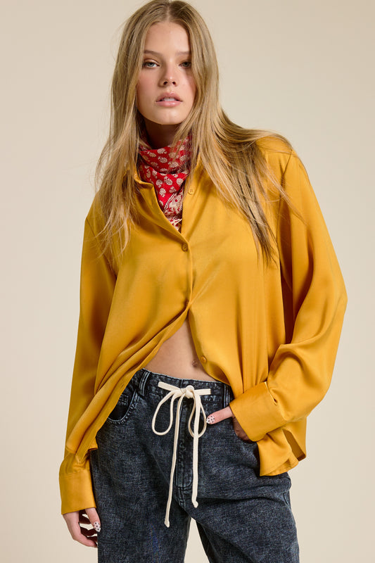 Satin Button-Down Blouse
