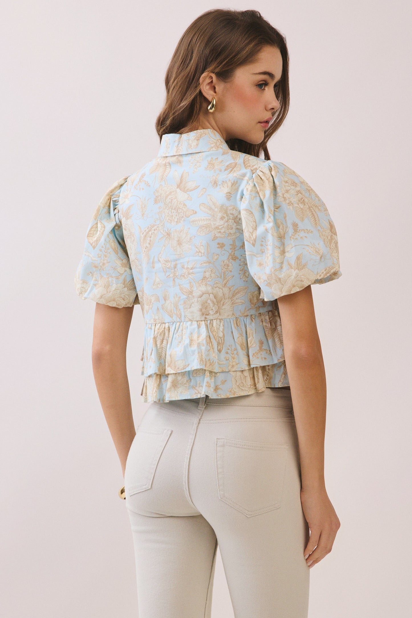 Floral Puff Sleeve Peplum Top