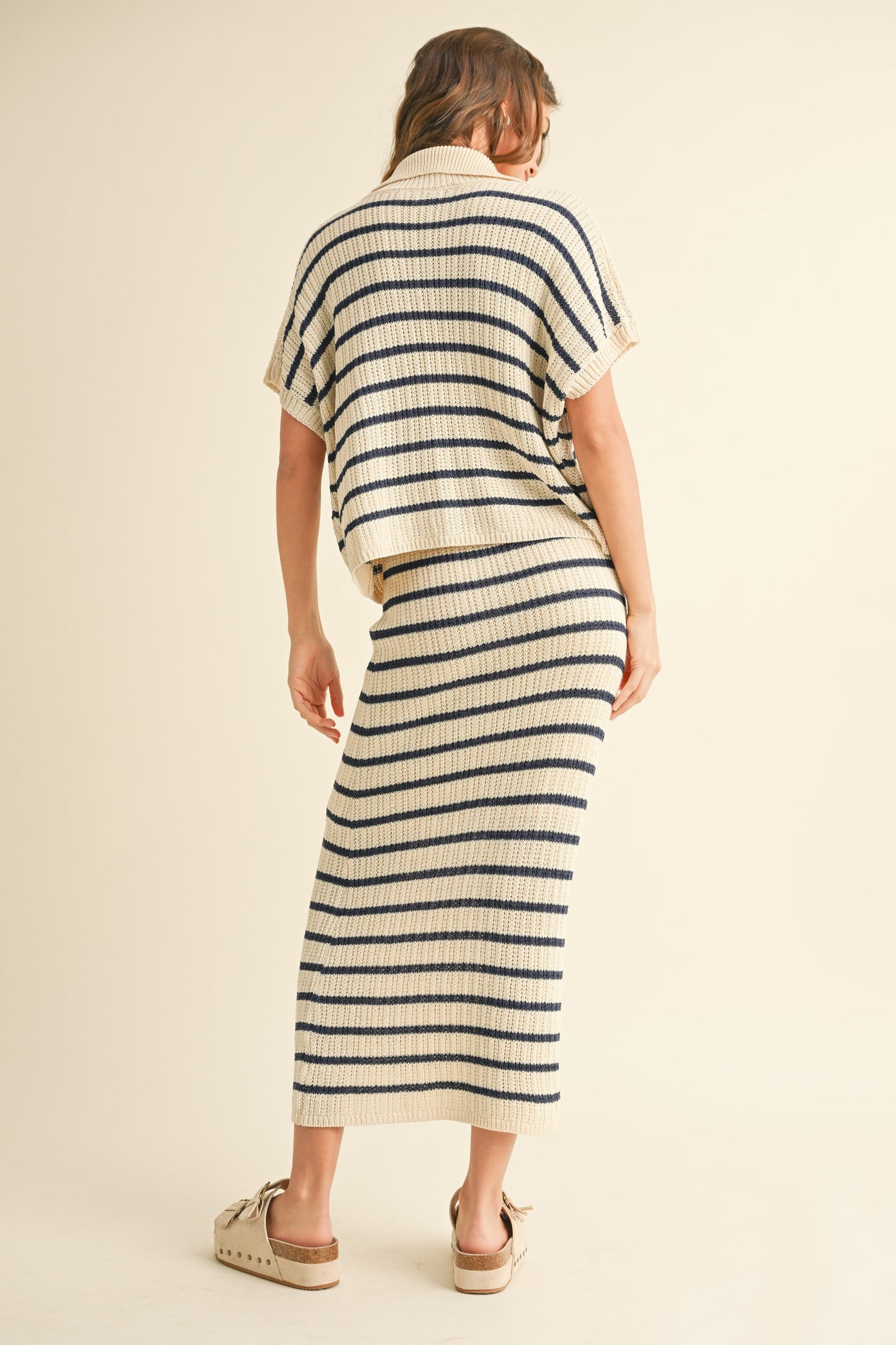 Striped Collared Knit Top