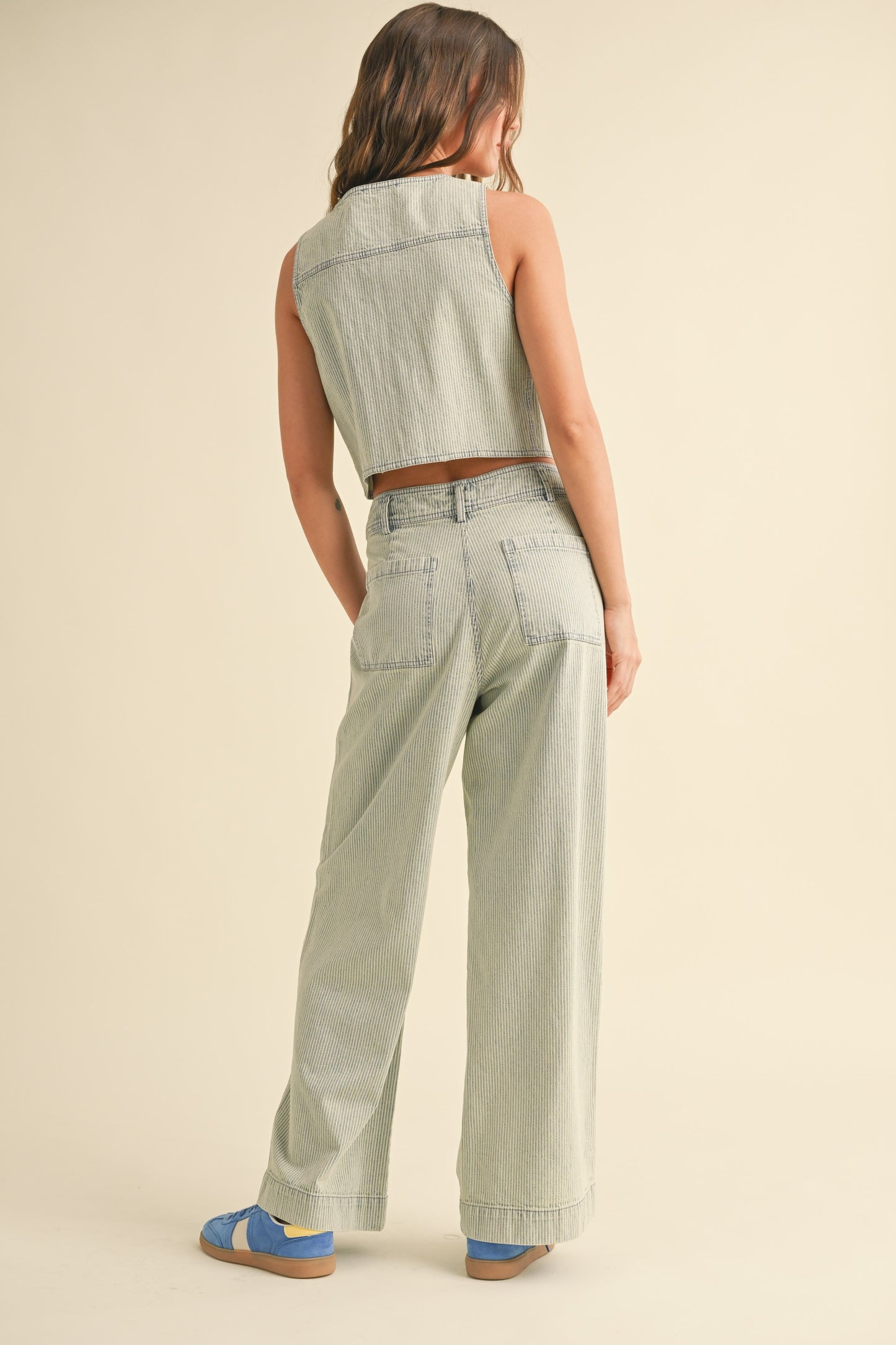 Faded Stripe Pattern Button Vest