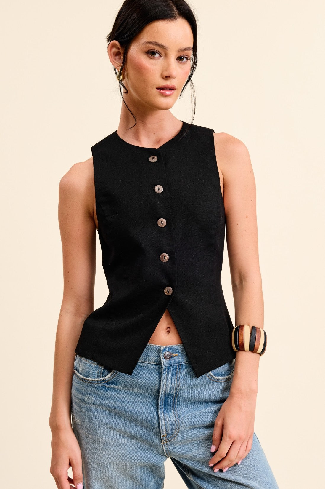 Button Sleeveless Waistcoat Vest