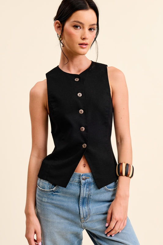 Button Sleeveless Waistcoat Vest