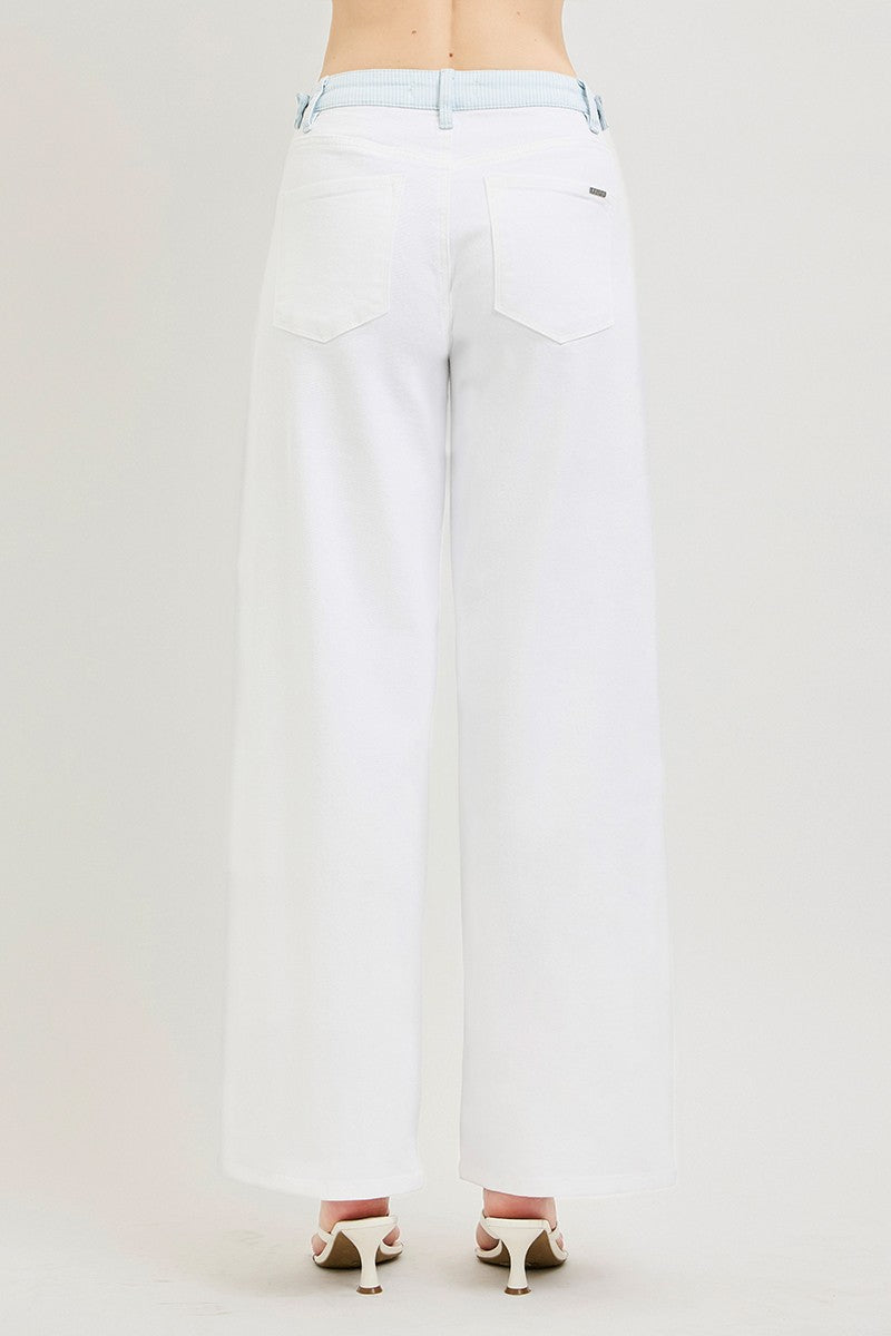 Contrast Waist Wide Jean