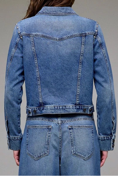 Embellished Medium Wash Denim Jacket