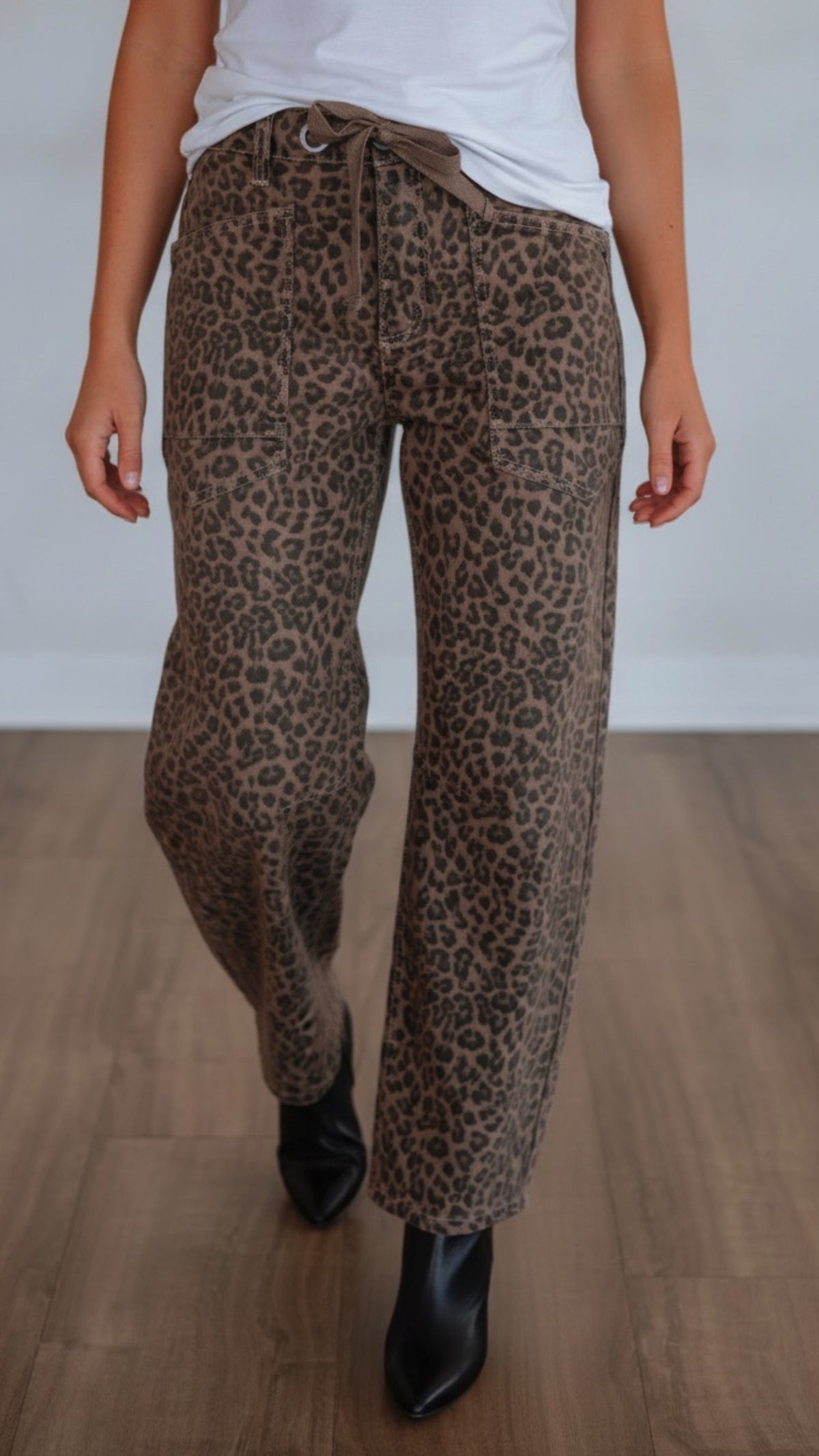 Leopard Print Barrel Jeans