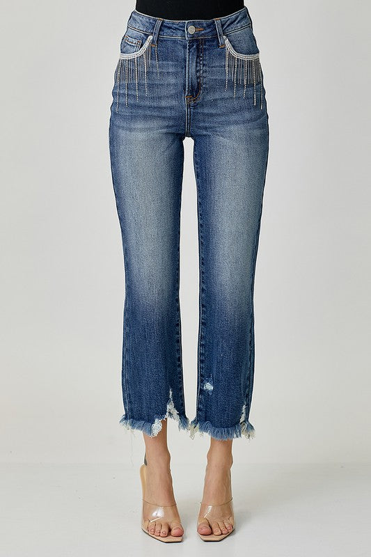 High-Rise Fringe Jeans
