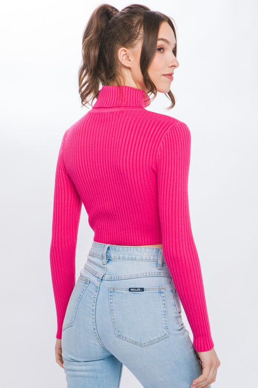 Turtleneck Ribbed Knit Sweater Top