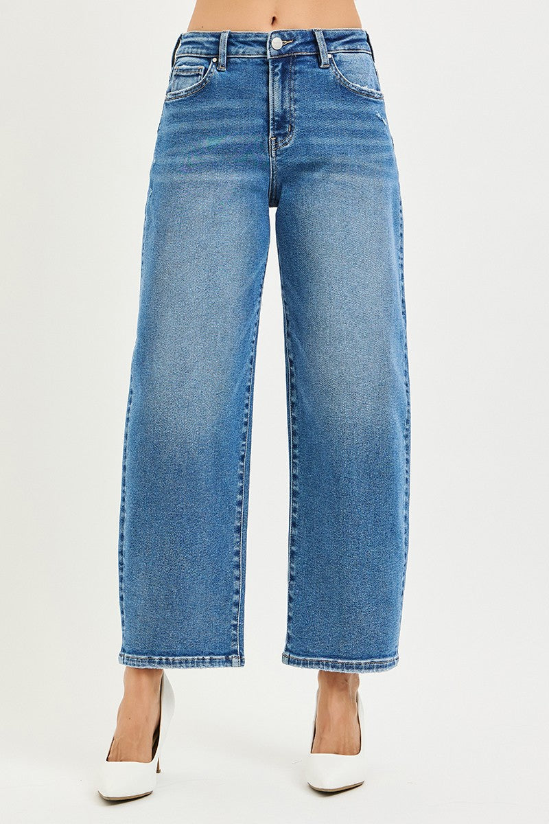 High-Rise Barrel Jean Med Wash