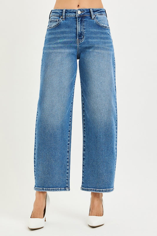 High-Rise Barrel Jean Med Wash