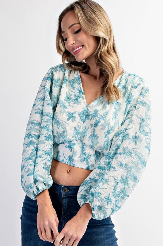 Pleated Floral Chiffon Blouse
