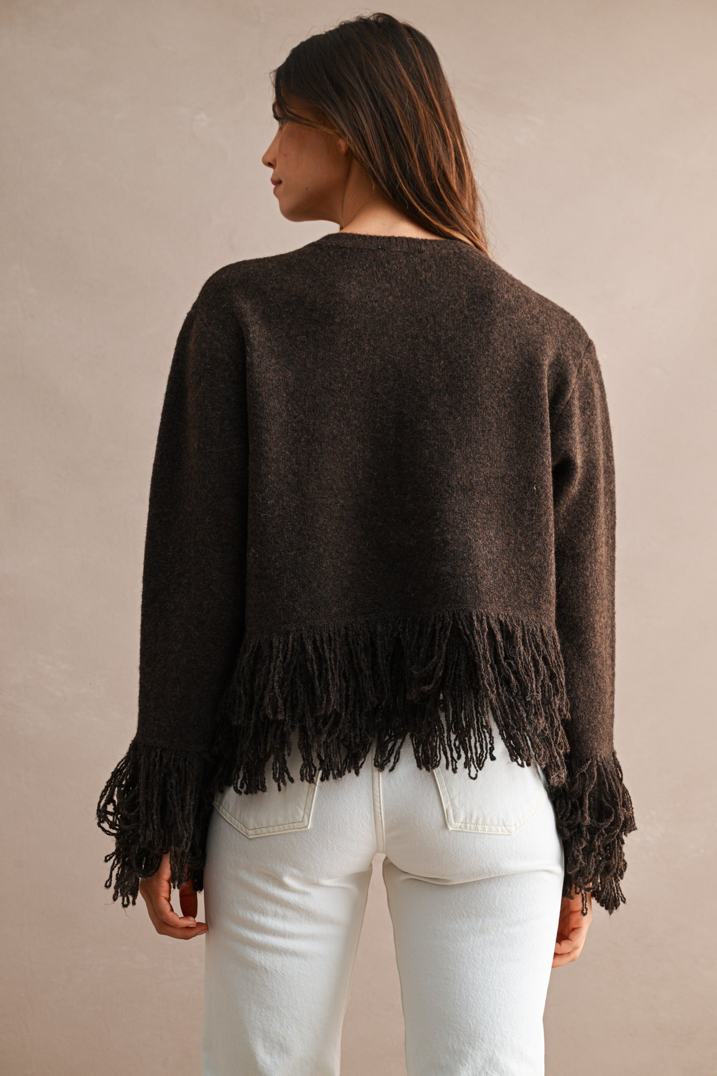 Fringe Trim Knit Cardigan