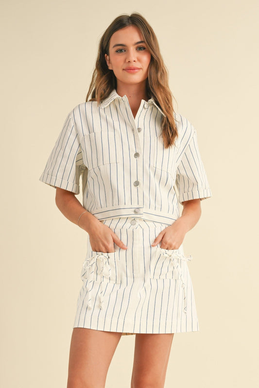 Striped Short-Sleeve Denim Top