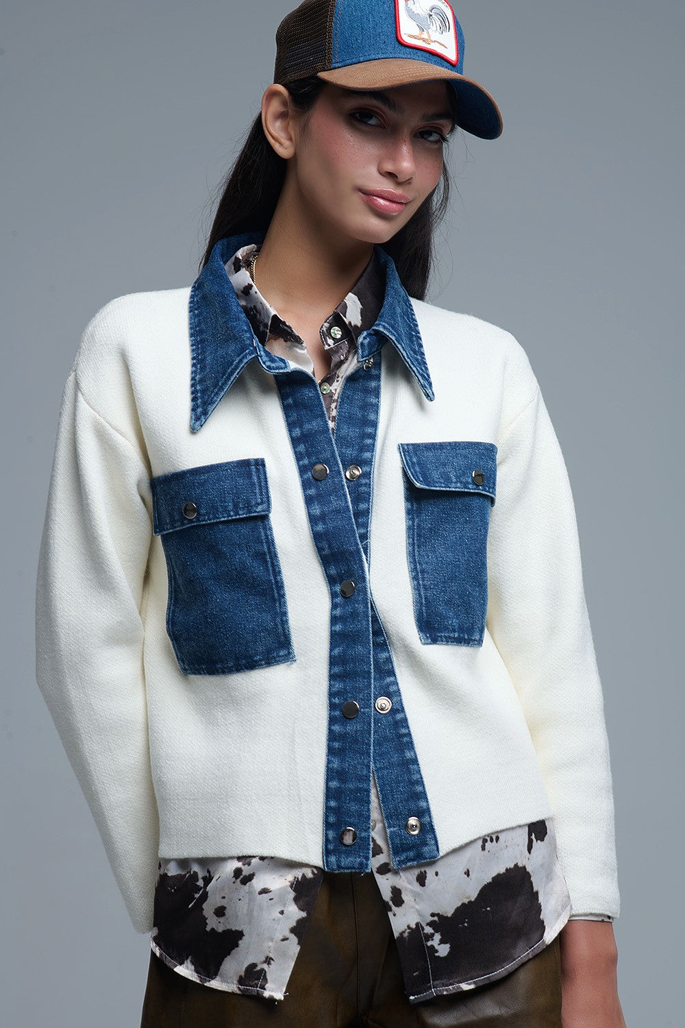 Knit Cardigan with Denim