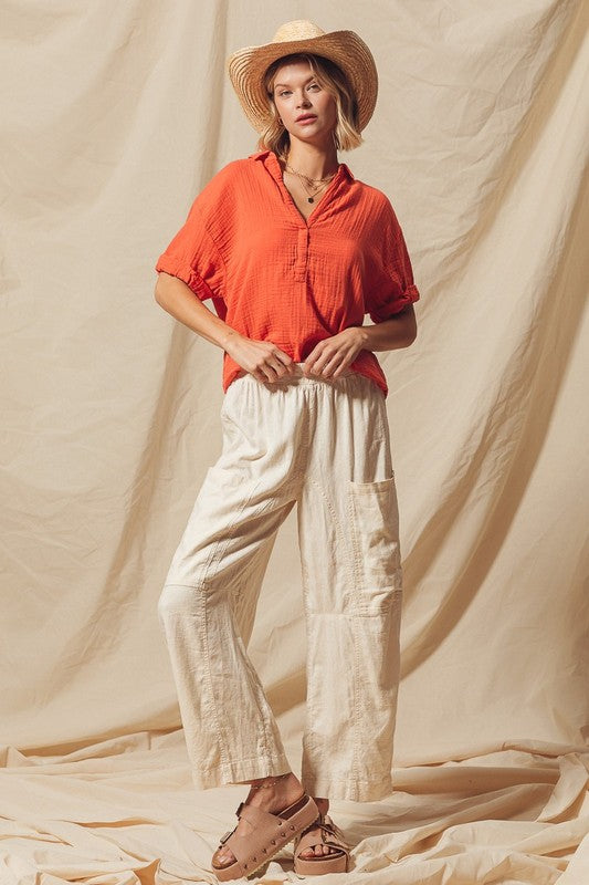 Woven Wide Leg Linen Pants