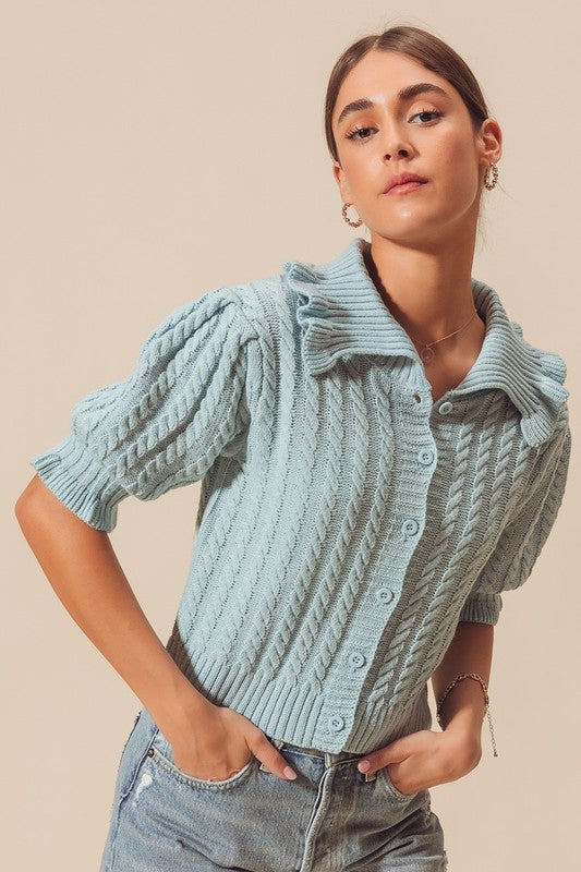 Collared Cable Knit Cardigan