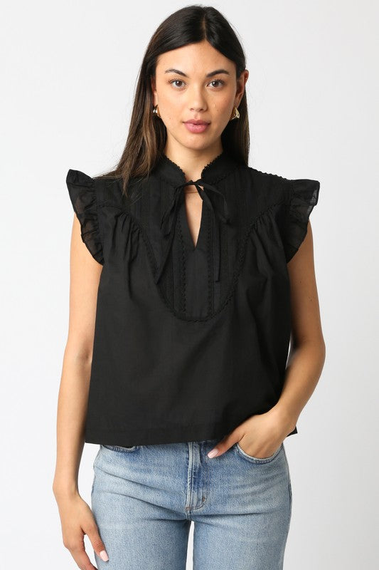 Ruffle Sleeve Tie Blouse