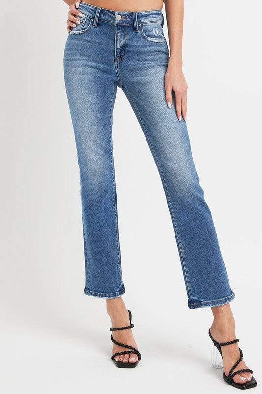 Mid Rise Straight Dark Jeans