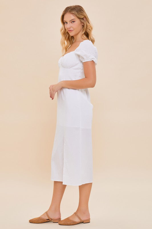 Puff Sleeve Slit Midi Dress