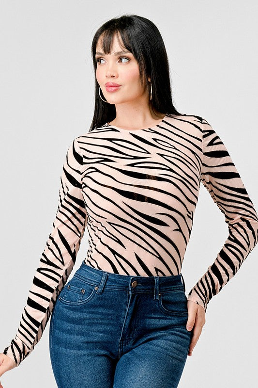Zebra Velvet Bodysuit
