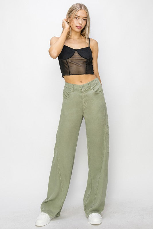 Tencel Wide Leg Cargo Pants