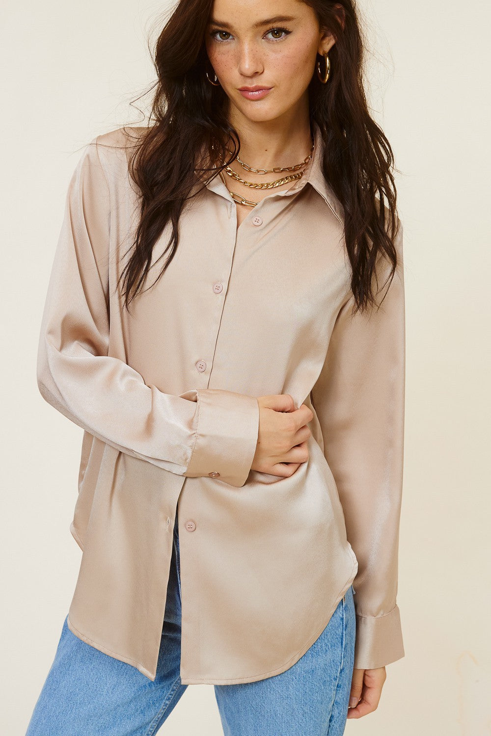 Satin Button Down Blouse