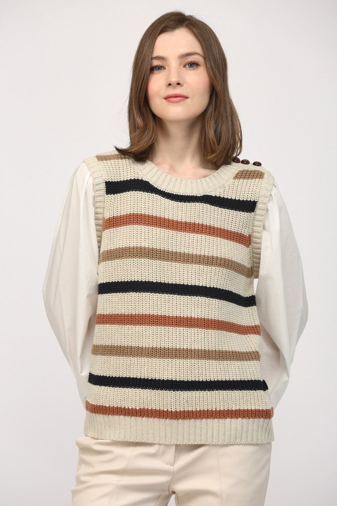 Cotton Undershirt Attached Sweater Vest top