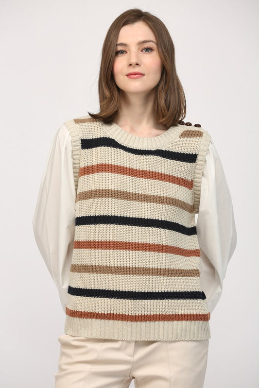 Cotton Undershirt Attached Sweater Vest top