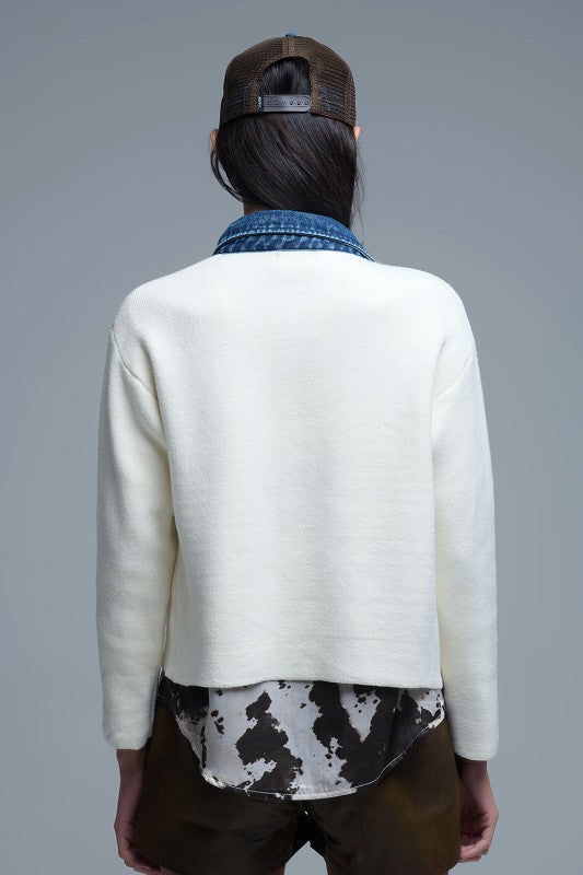 Knit Cardigan with Denim