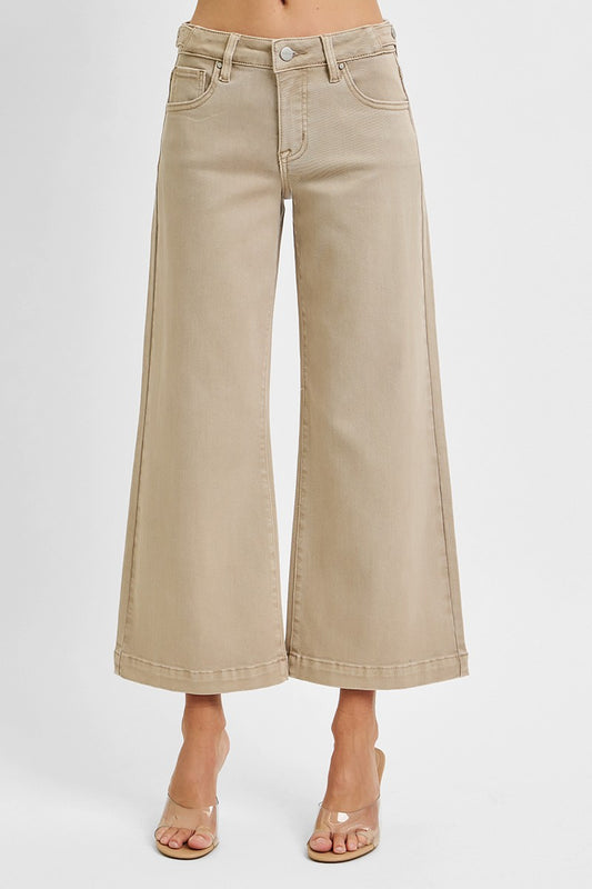 TC Mid Rise Wide Leg Taupe Risen Jean