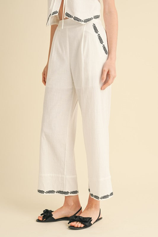 Embroidered Linen Pants