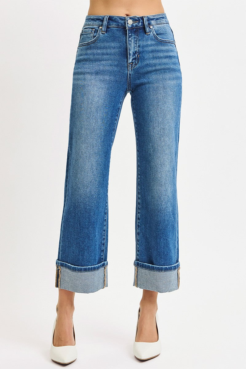 Mid Rise Cuffed Jeans