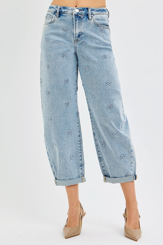 High Rise Detail Barrel Jeans