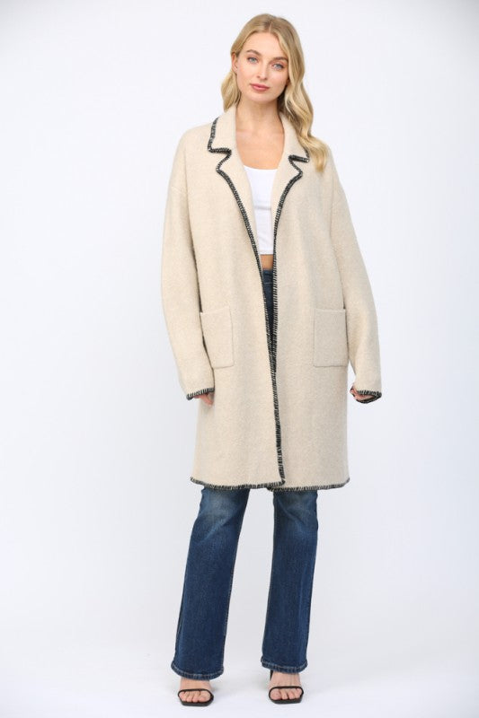 Wool Knit Black Stitch Coat