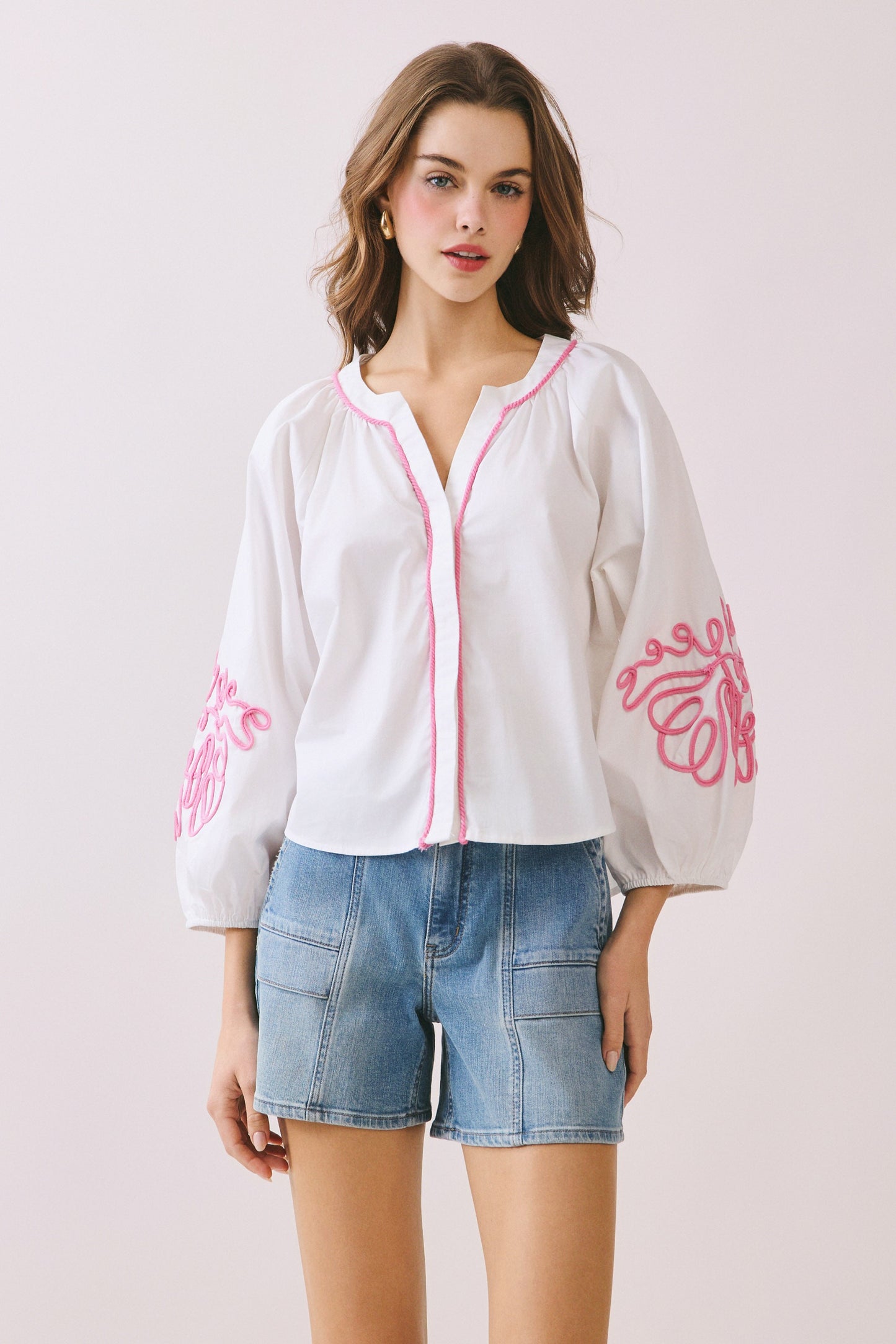 Embroidered Puff Sleeve Top