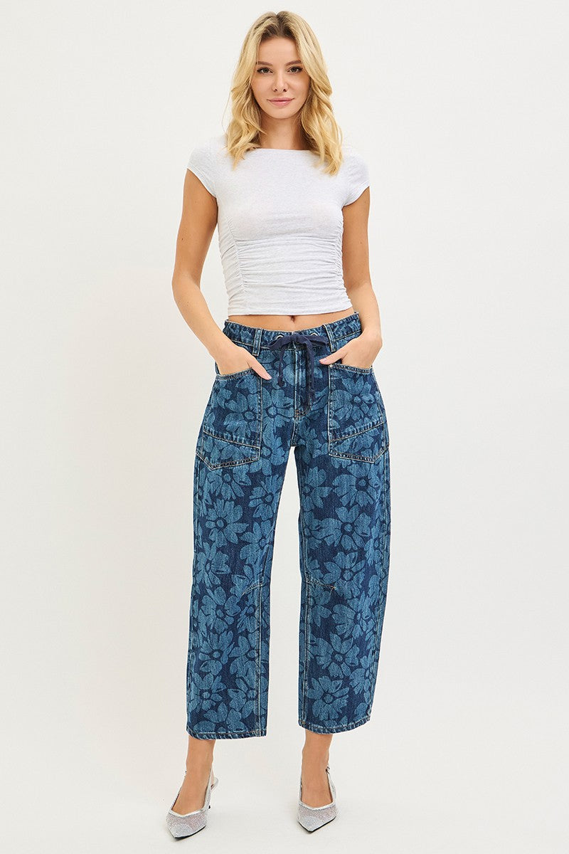 Cropped Floral Print Jeans