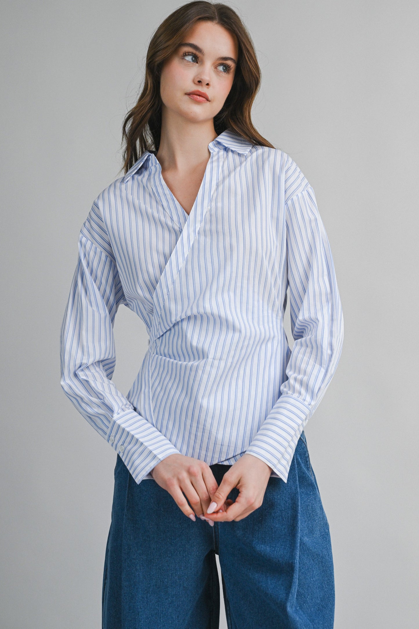 Pinstripe Wrap Blouse