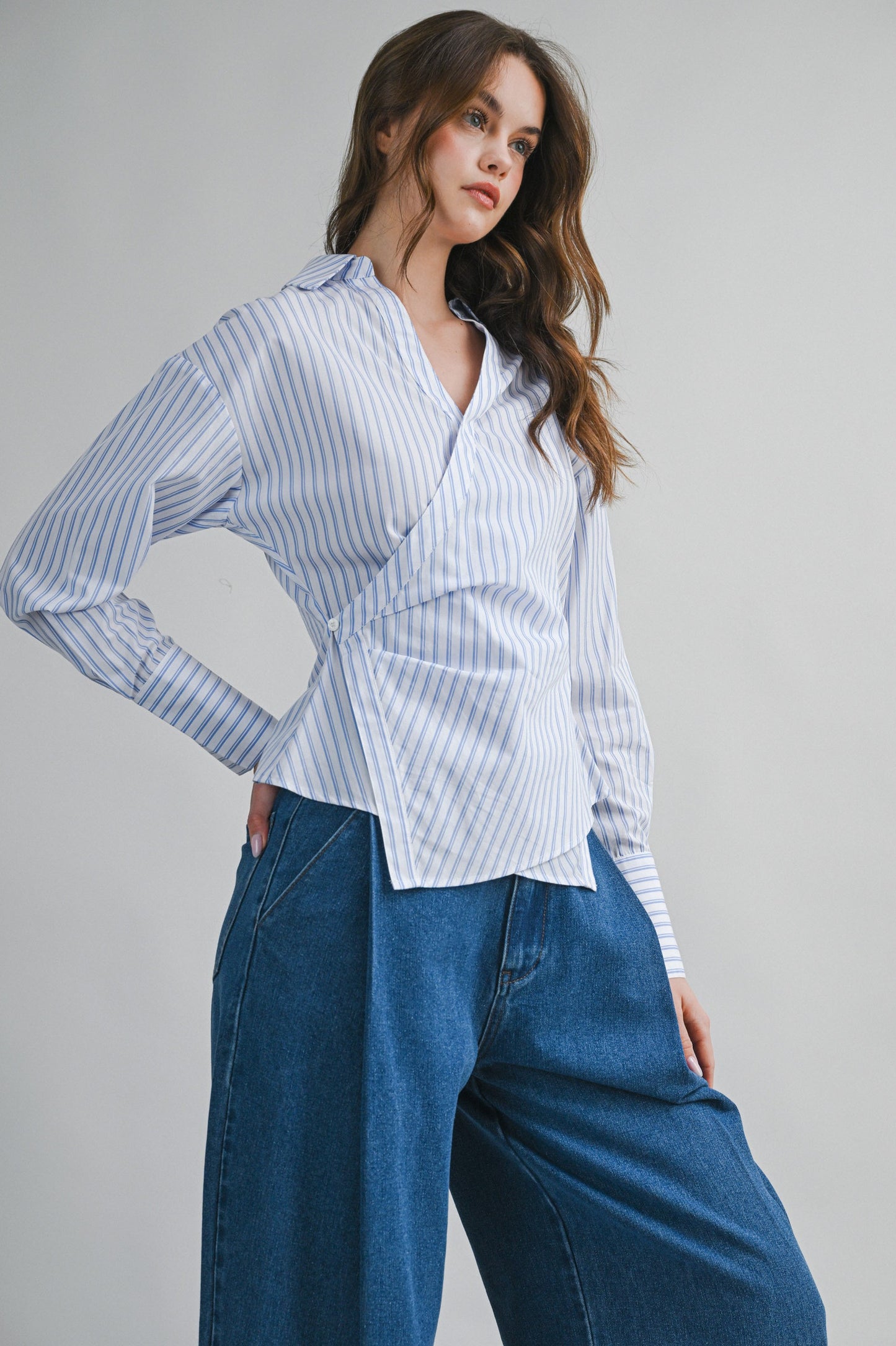 Pinstripe Wrap Blouse