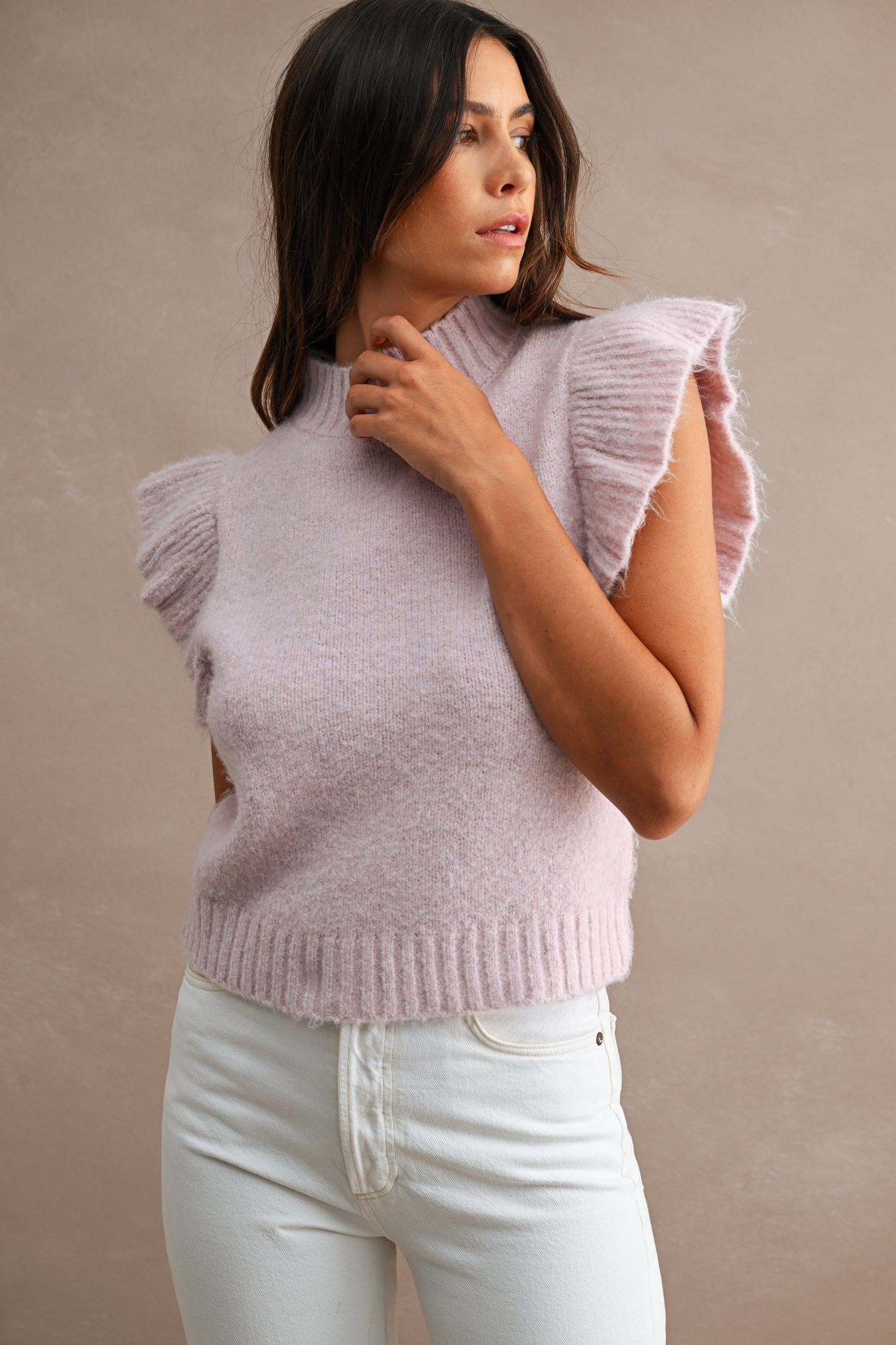 Ruffle Sleeve Mock Neck Sweater