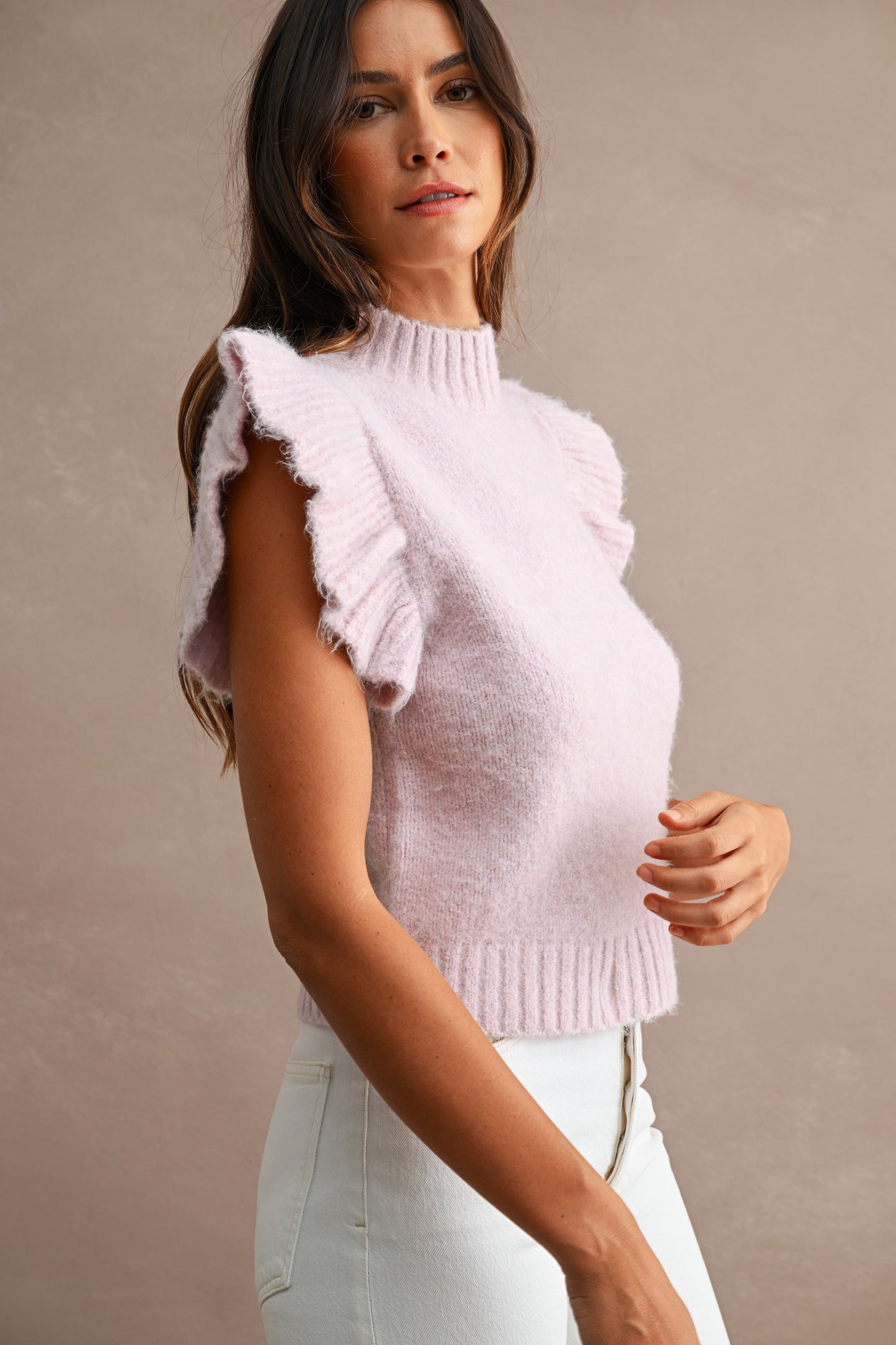 Ruffle Sleeve Mock Neck Sweater