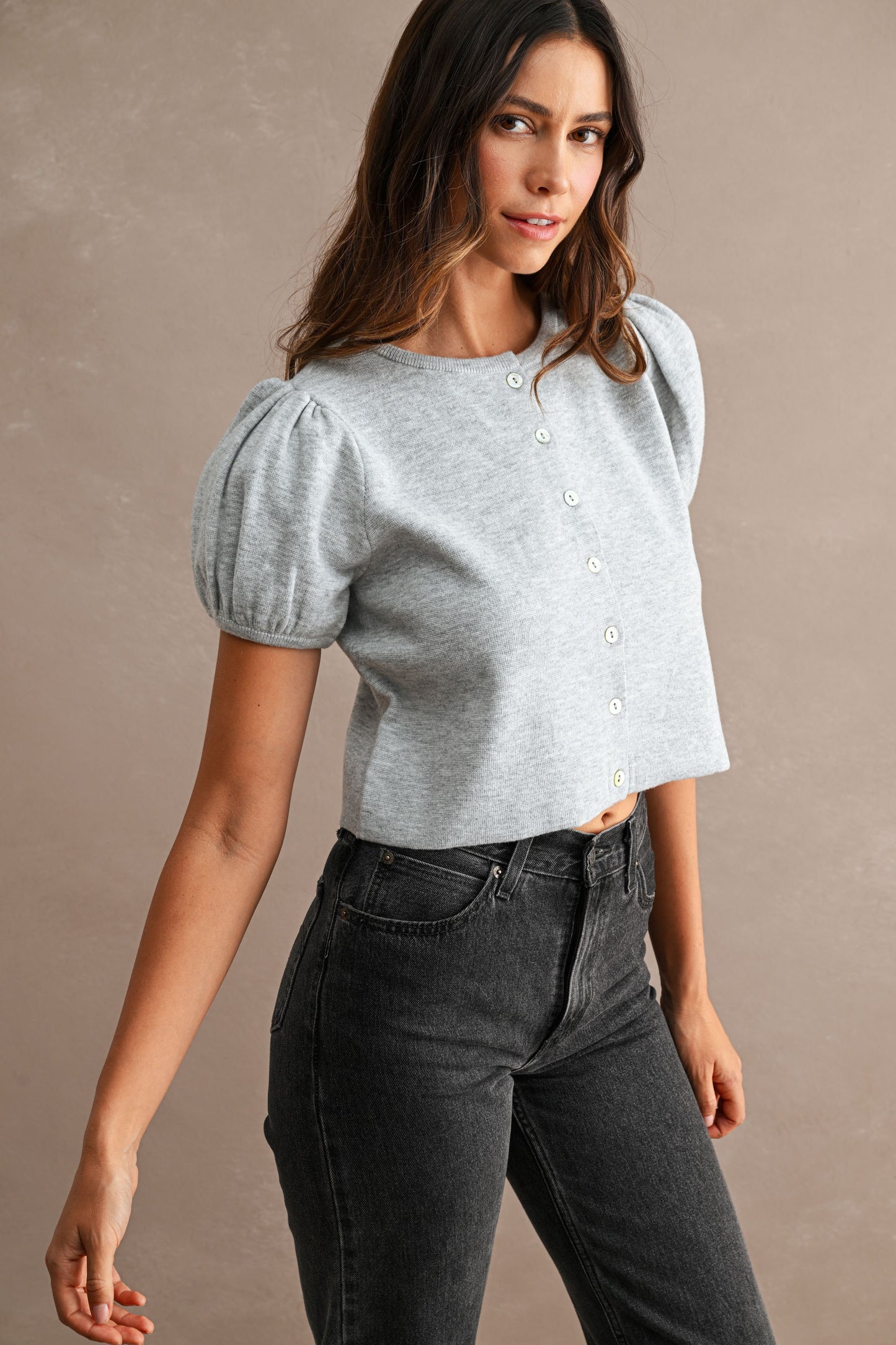 Puff Sleeve Knit Cardigan