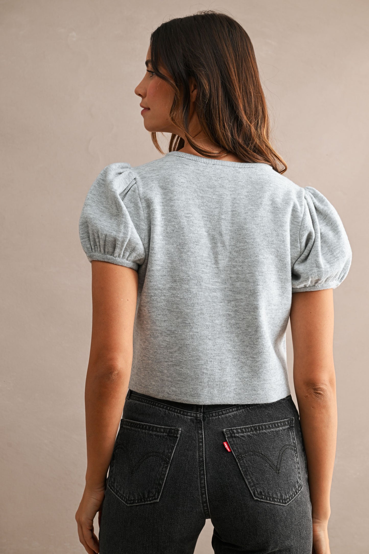 Puff Sleeve Knit Cardigan