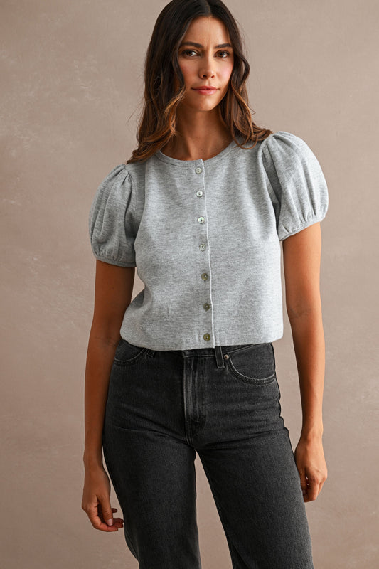 Puff Sleeve Knit Cardigan