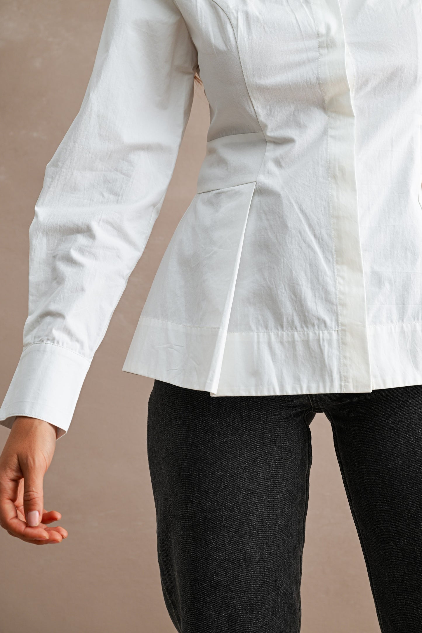 Pleated Peplum Button Up Shirt