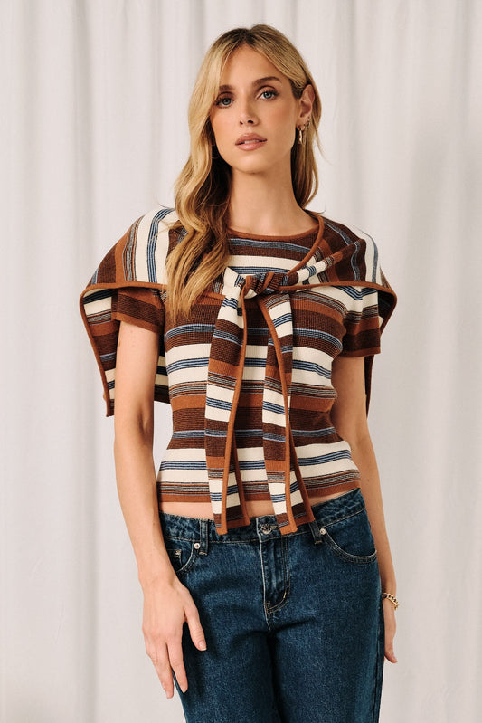 Half-Sleeve Striped Cape Top