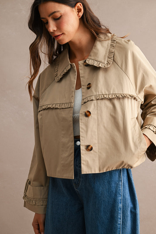 Ruffle Trim Trench Jacket