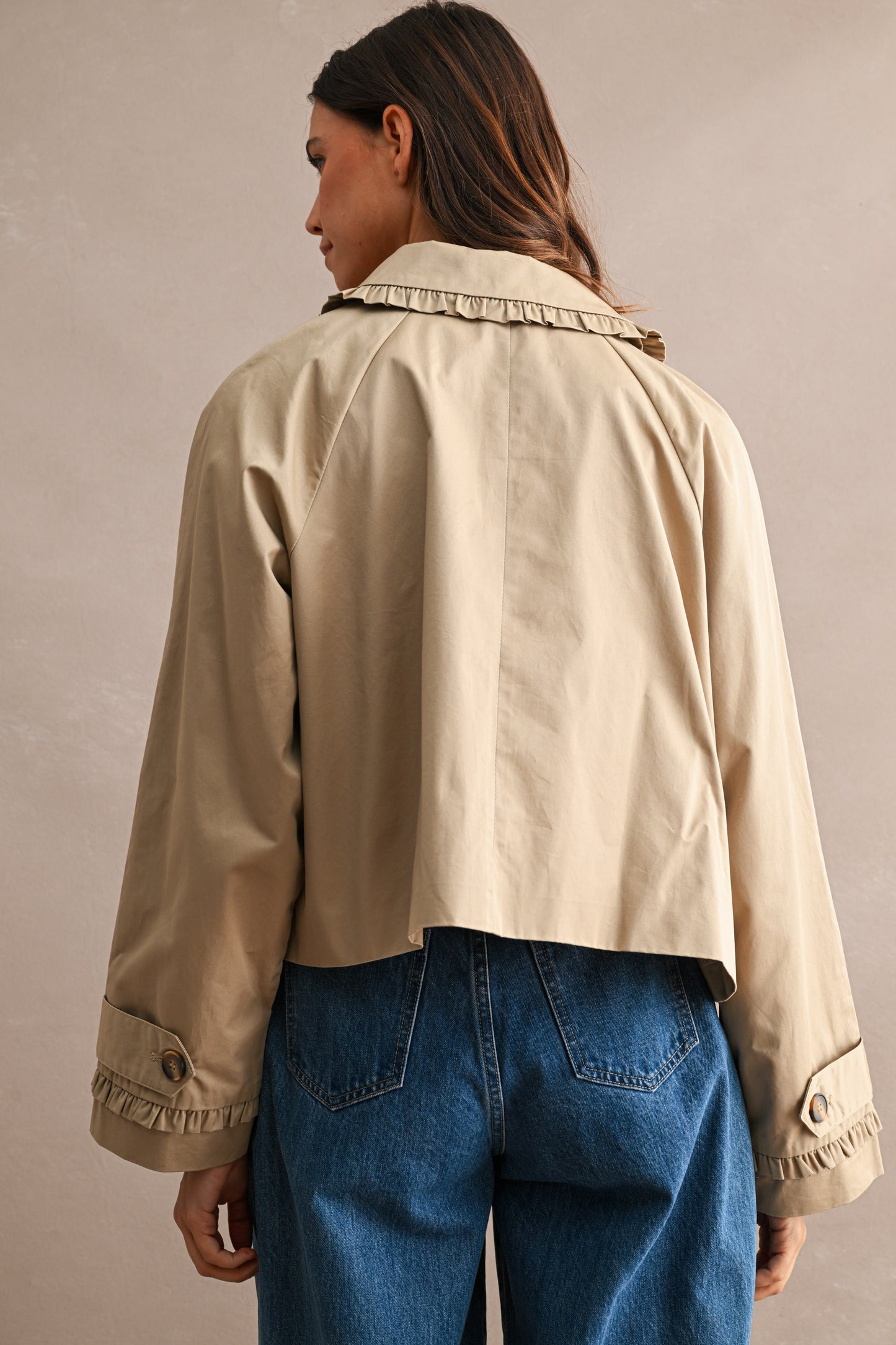 Ruffle Trim Trench Jacket